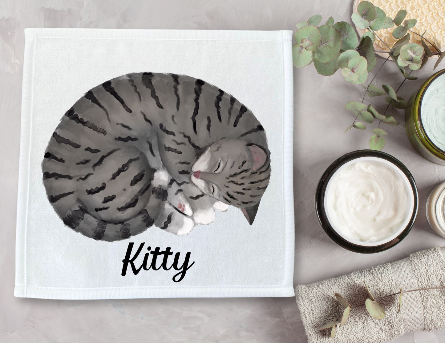 Sleeping Tabby Cat Washcloth - MerikaArt