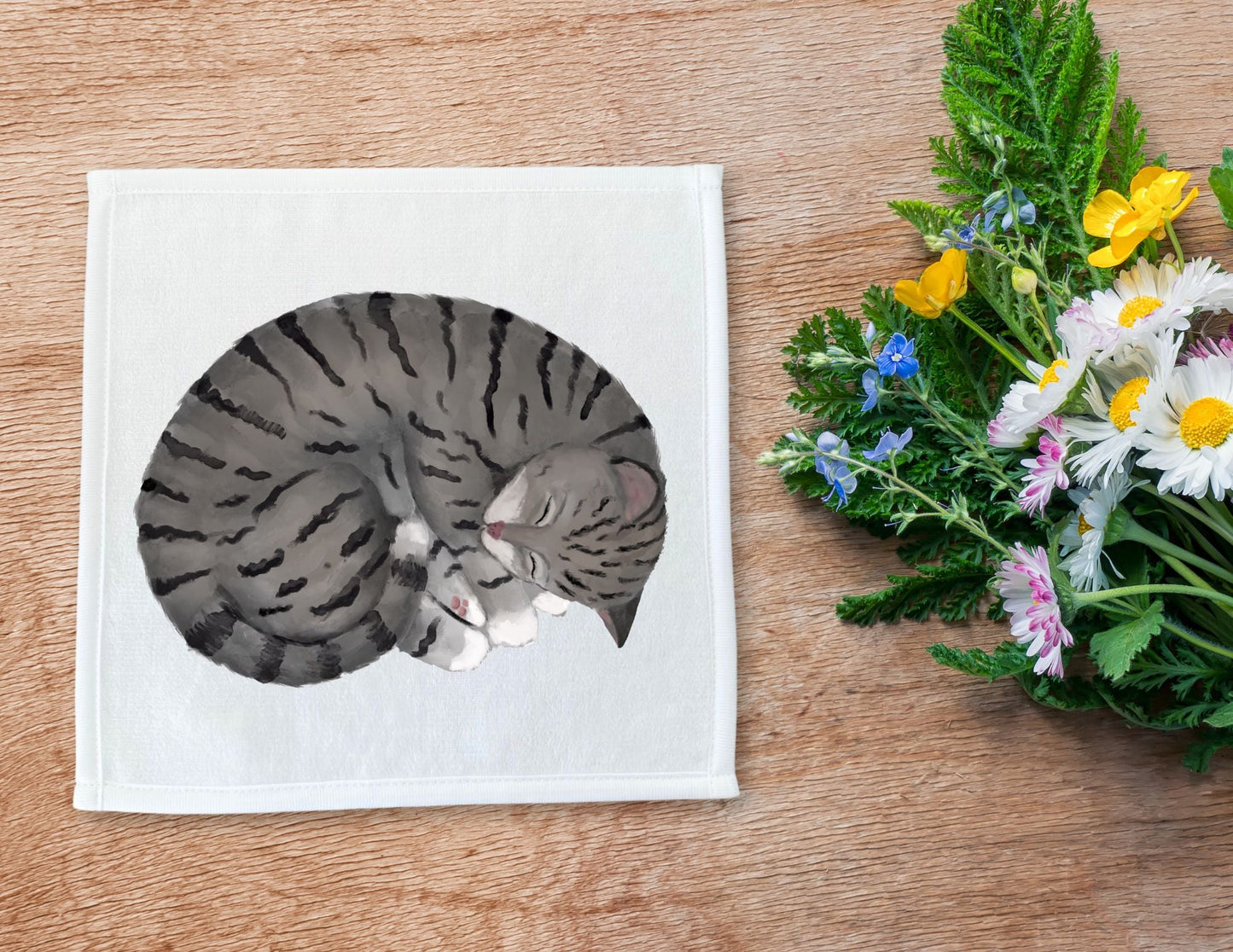 Sleeping Tabby Cat Washcloth - MerikaArt