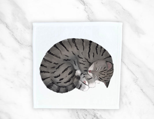Sleeping Tabby Cat Washcloth - MerikaArt