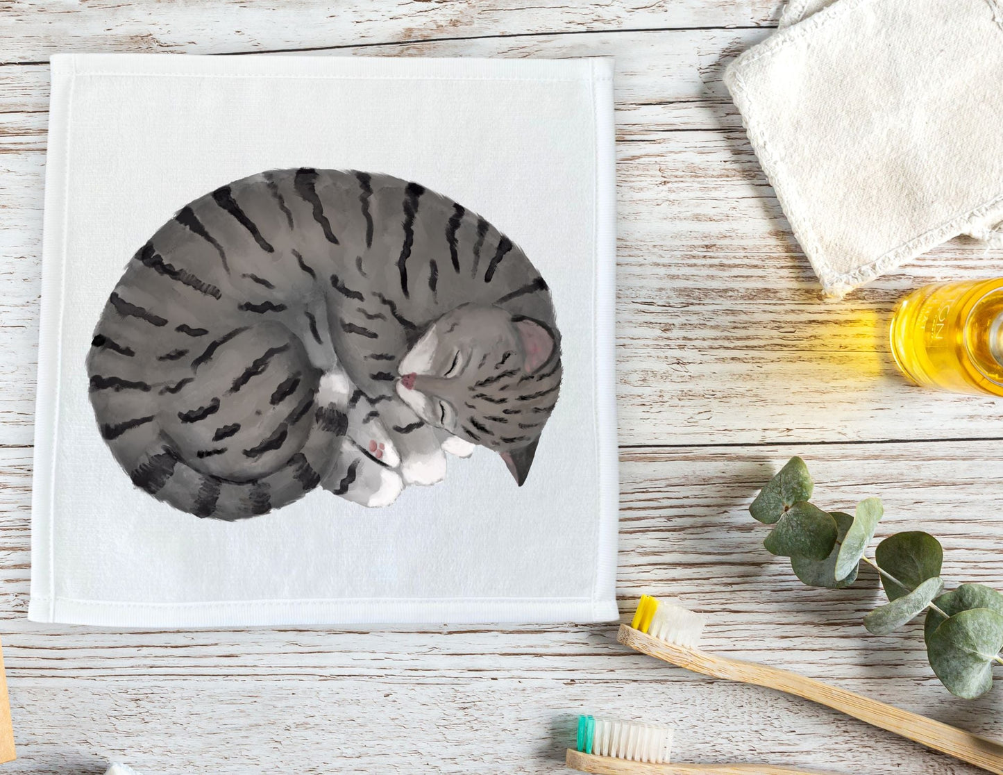 Sleeping Tabby Cat Washcloth - MerikaArt