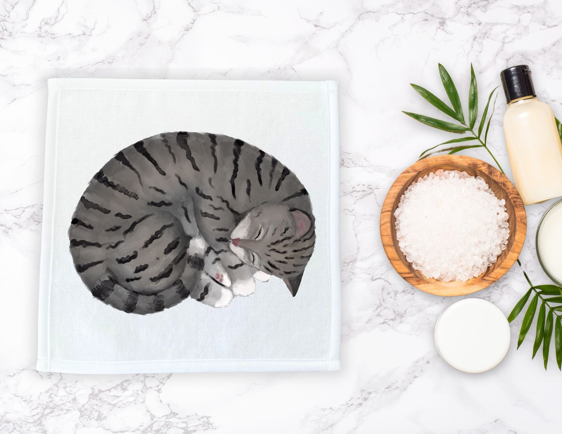 Sleeping Tabby Cat Washcloth - MerikaArt