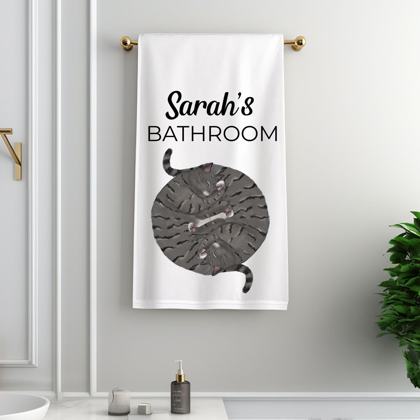 Sleeping Tabby Cats Bathroom Towel - MerikaArt