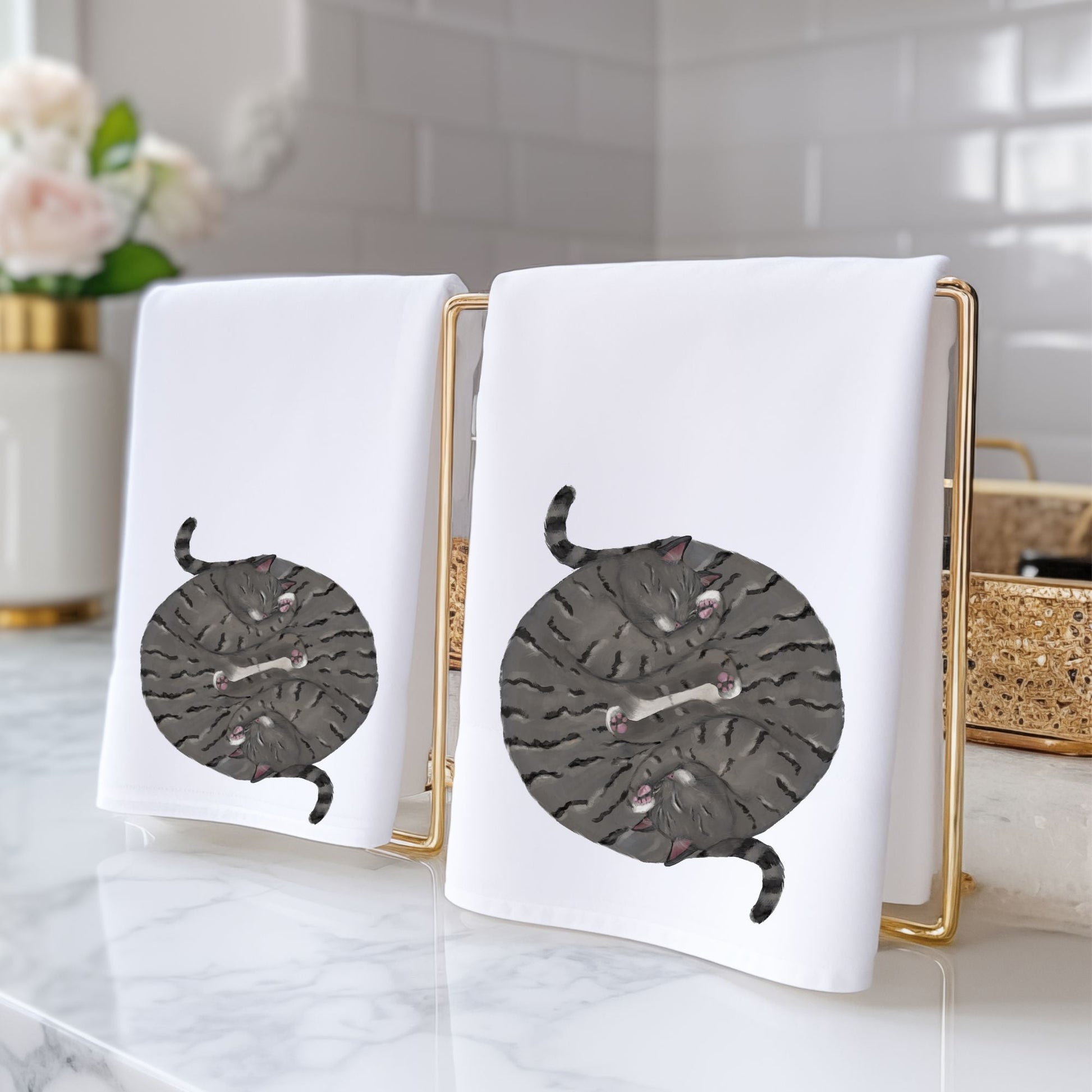 Sleeping Tabby Cats Bathroom Towel - MerikaArt