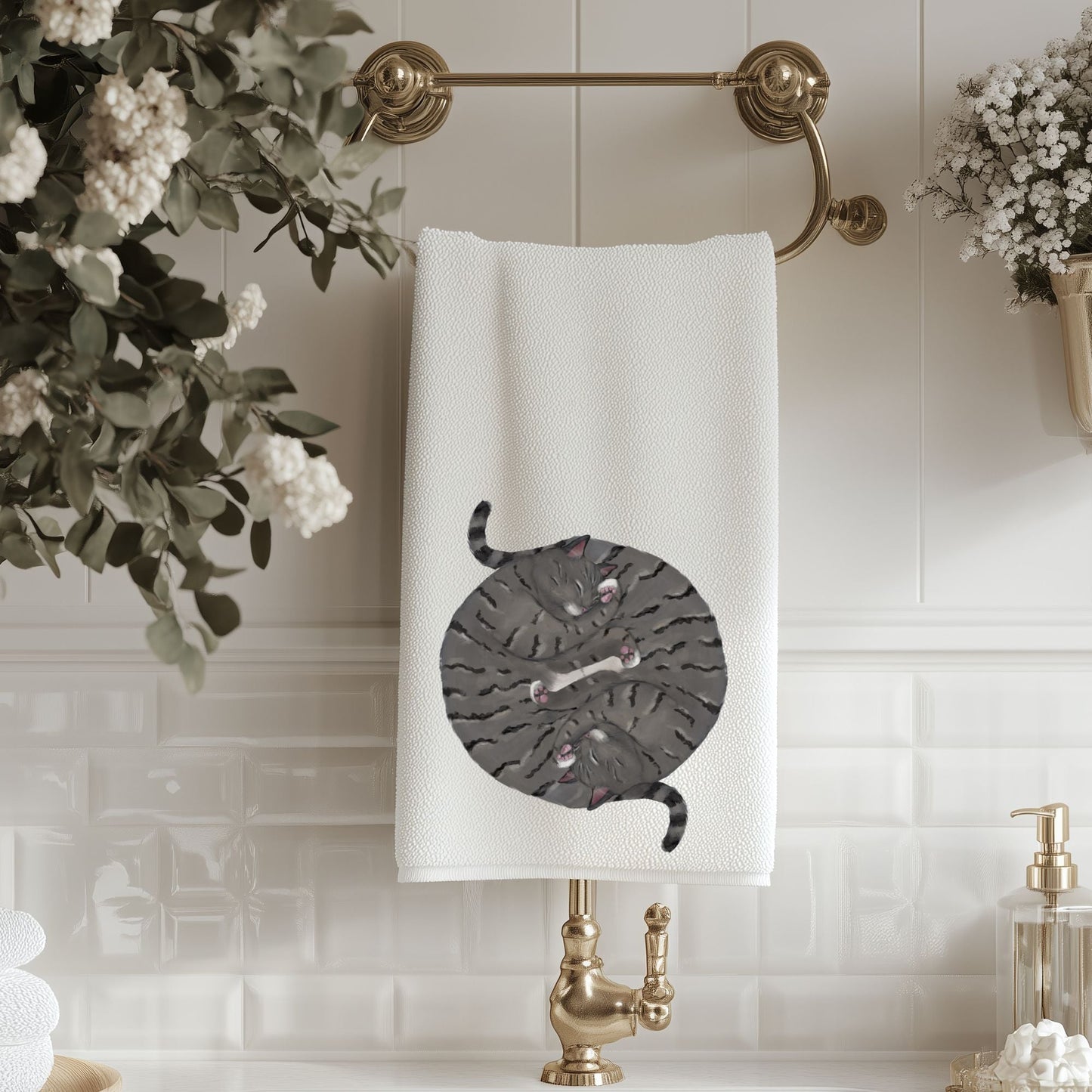 Sleeping Tabby Cats Bathroom Towel - MerikaArt