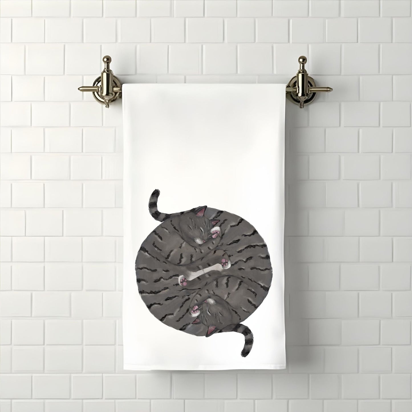 Sleeping Tabby Cats Bathroom Towel - MerikaArt