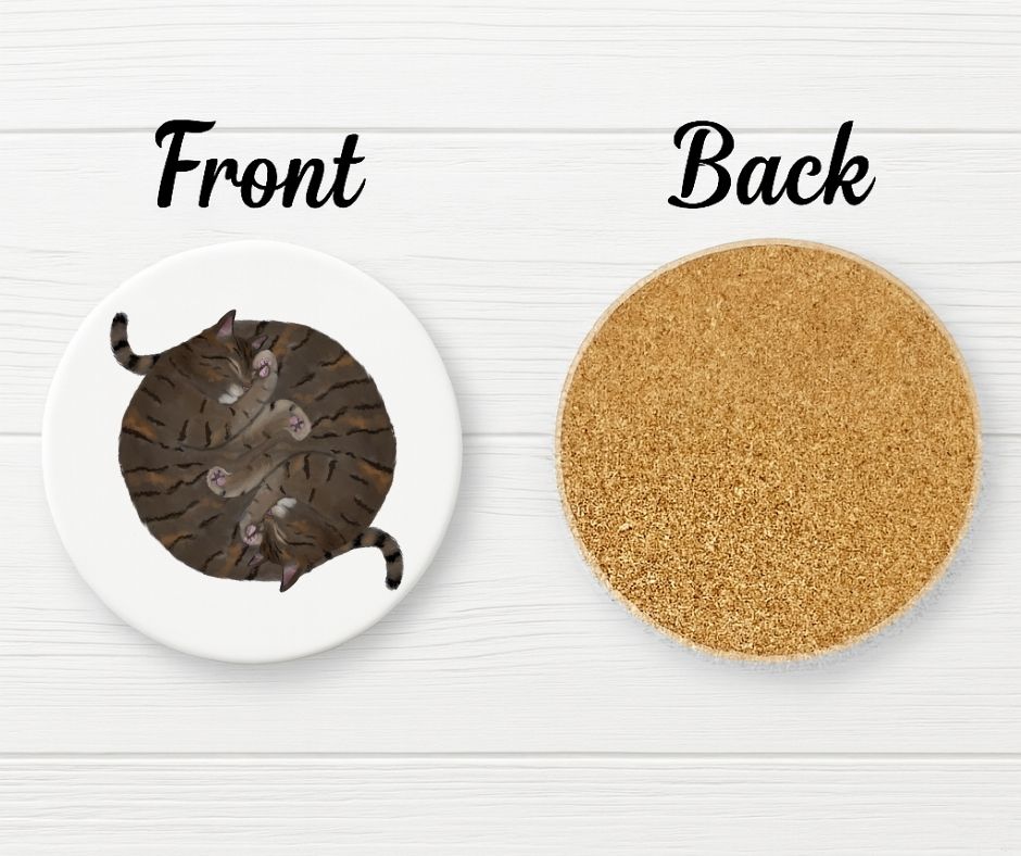 Sleeping Tabby Cats Ceramic Coaster - MerikaArt