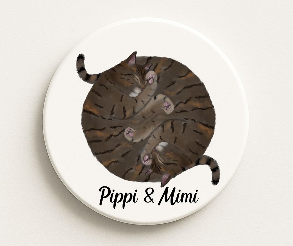 Sleeping Tabby Cats Ceramic Coaster - MerikaArt
