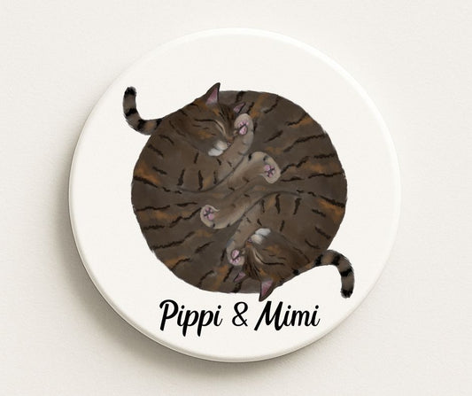 Sleeping Tabby Cats Ceramic Coaster - MerikaArt