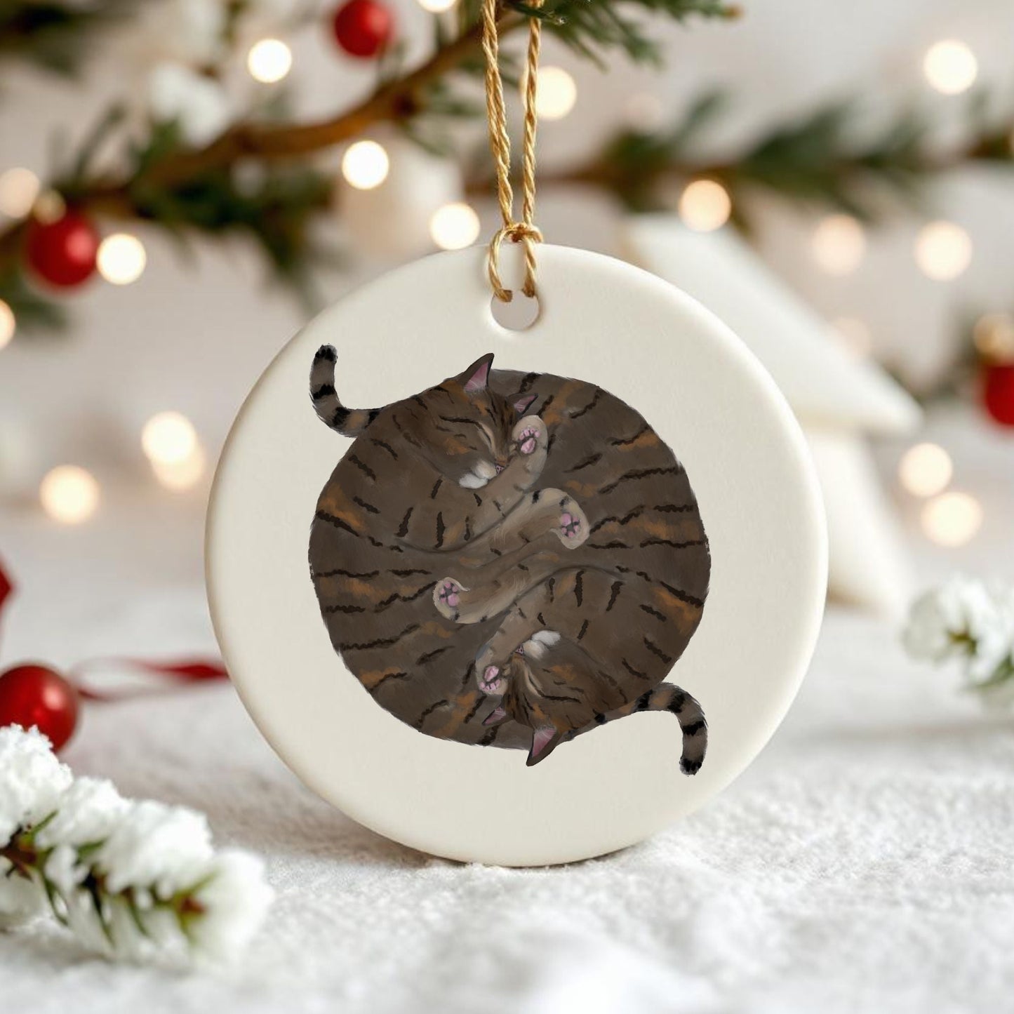 Sleeping Tabby Cats Ceramic Ornament - MerikaArt