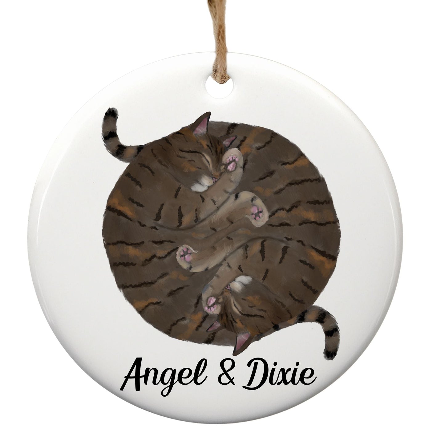 Sleeping Tabby Cats Ceramic Ornament - MerikaArt