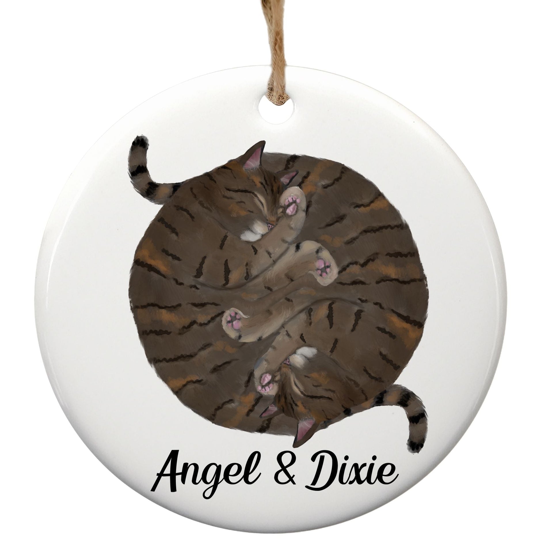 Sleeping Tabby Cats Ceramic Ornament - MerikaArt