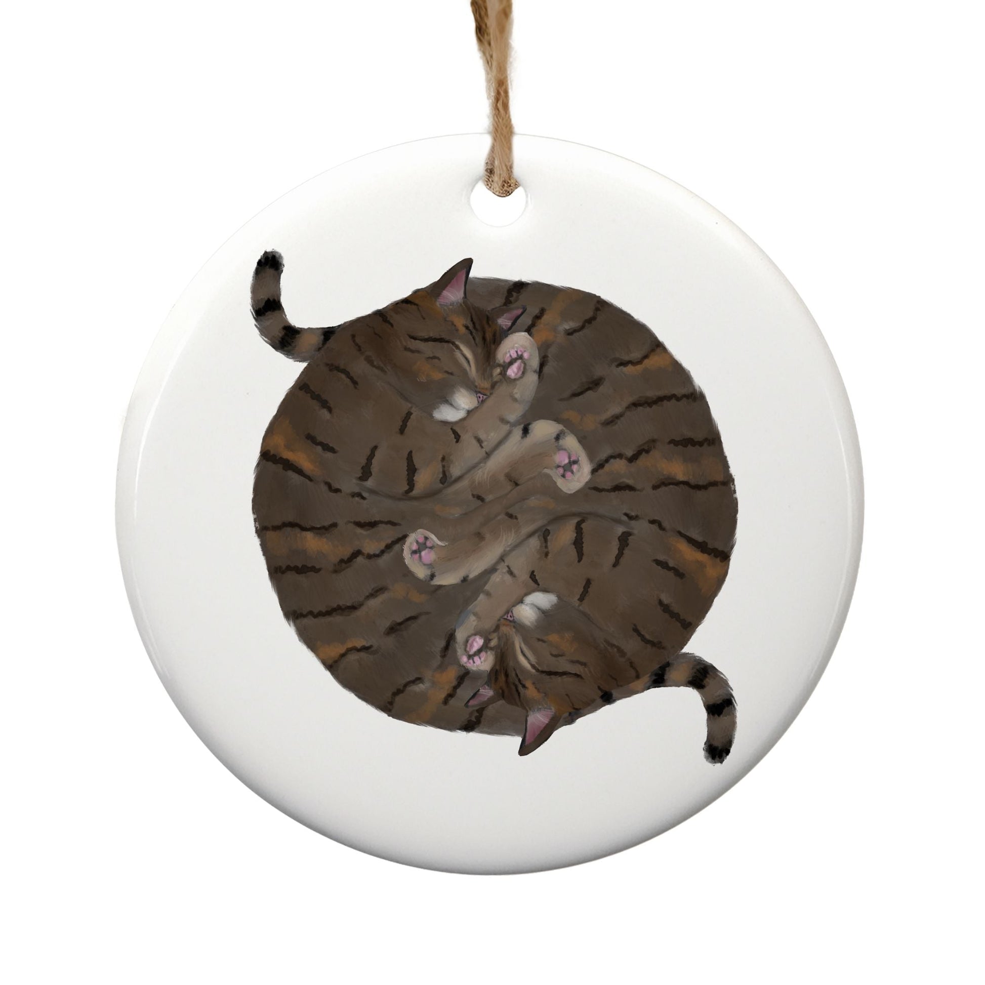 Sleeping Tabby Cats Ceramic Ornament - MerikaArt