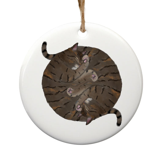Sleeping Tabby Cats Ceramic Ornament - MerikaArt
