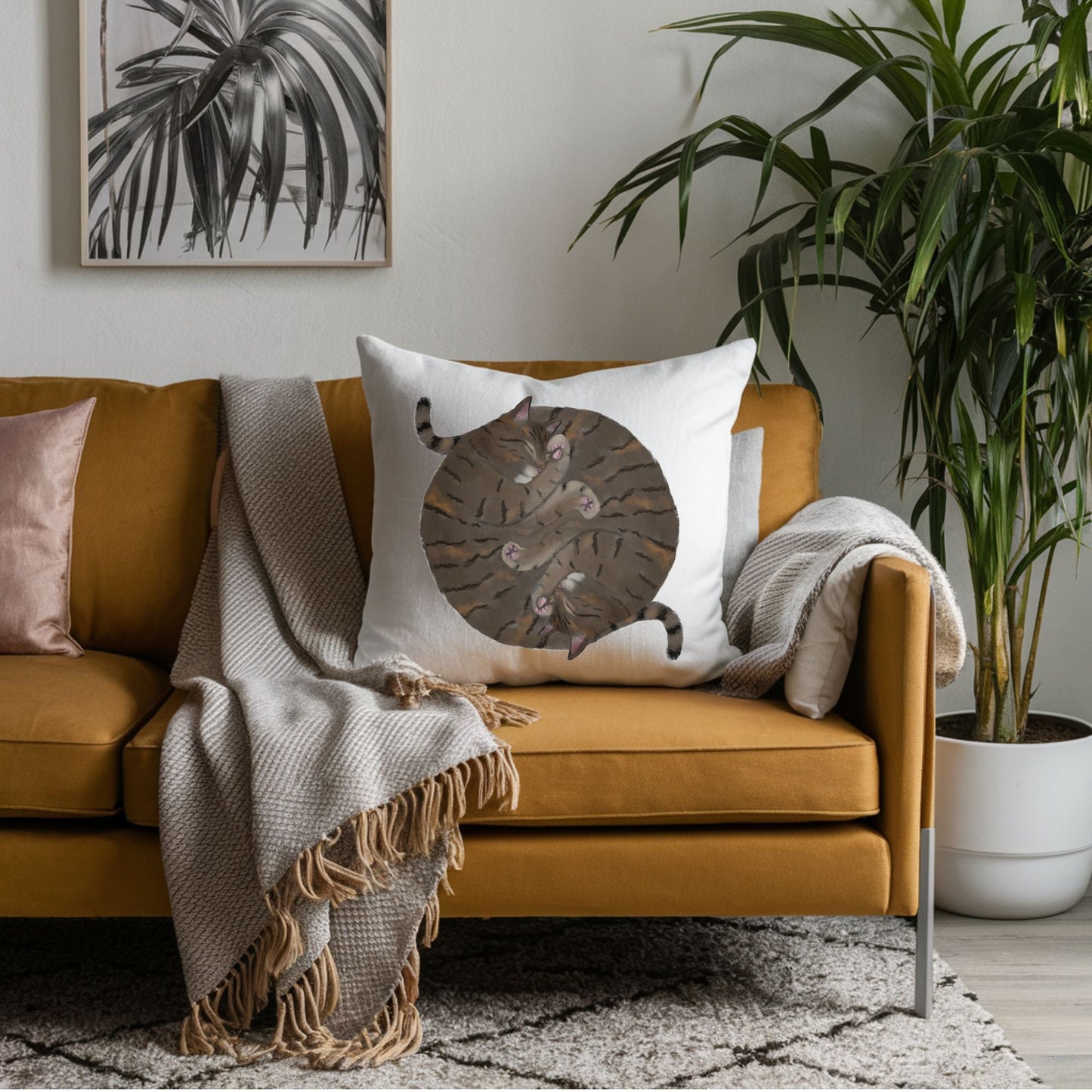 Sleeping Tabby Cats Pillow - MerikaArt