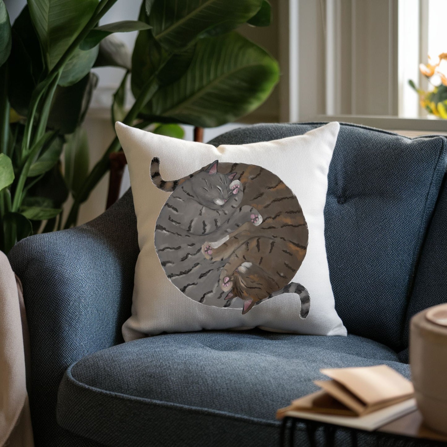 Sleeping Tabby Cats Pillow - MerikaArt