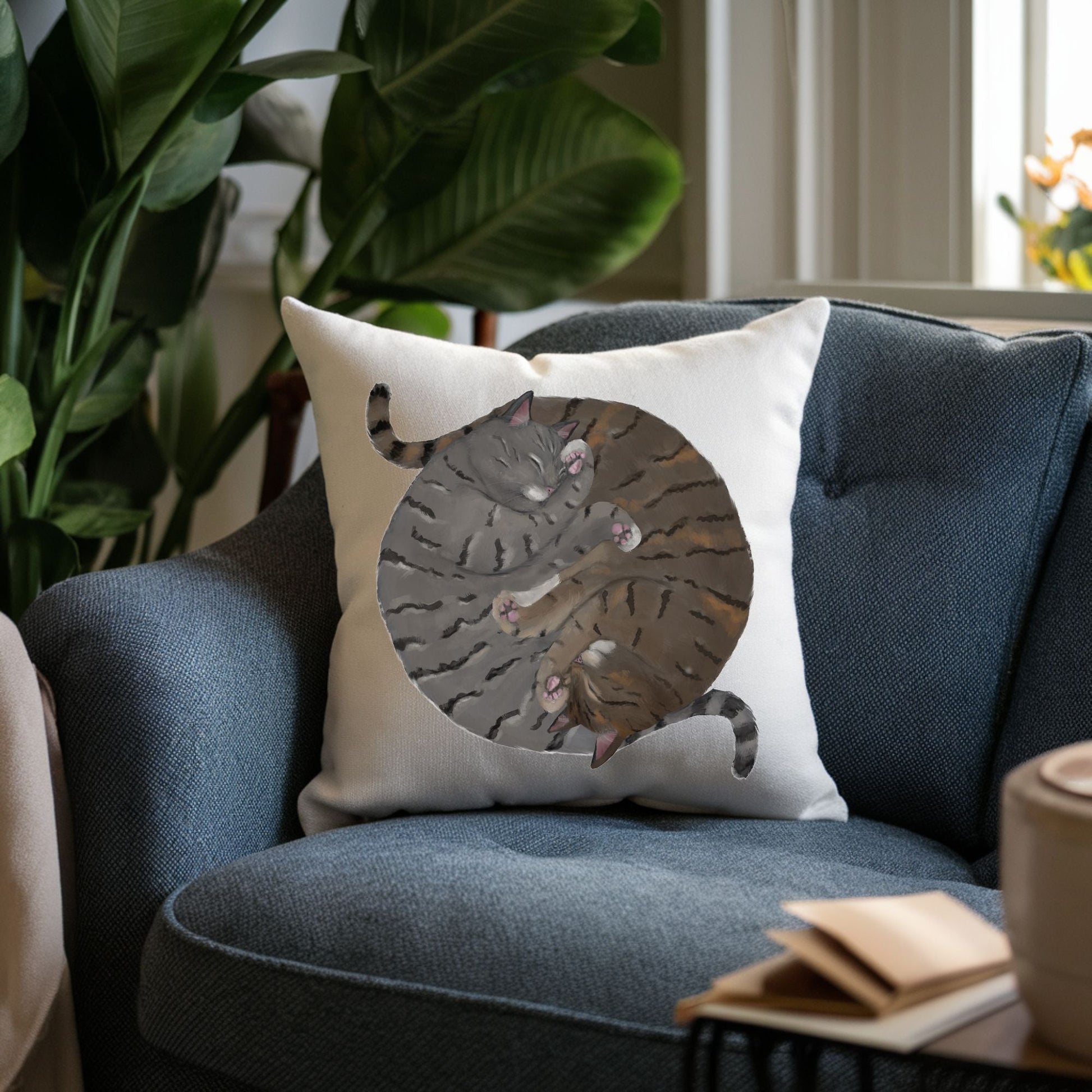 Sleeping Tabby Cats Pillow - MerikaArt