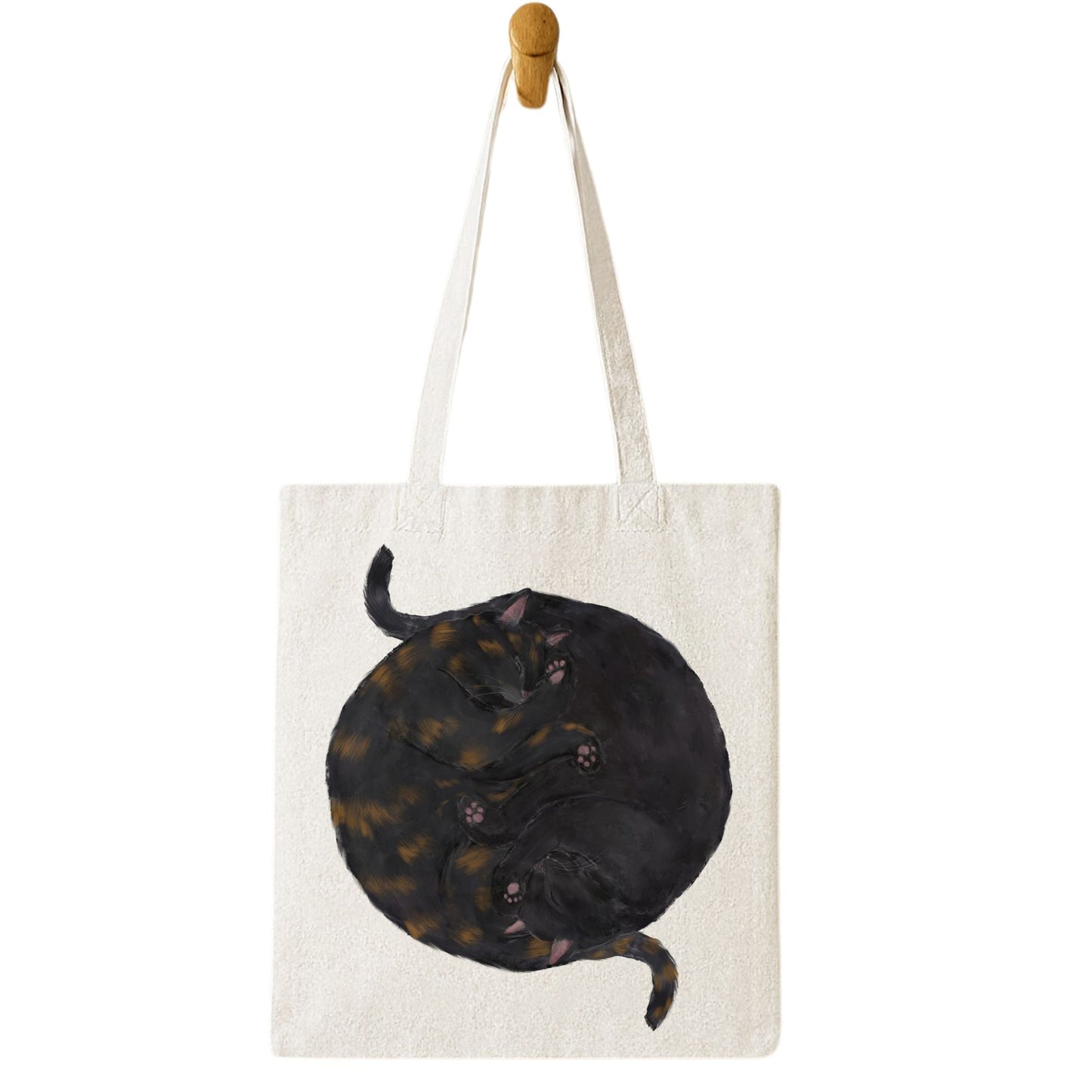 Sleeping Tortoiseshell and Black Cats Canvas Tote Bag - MerikaArt