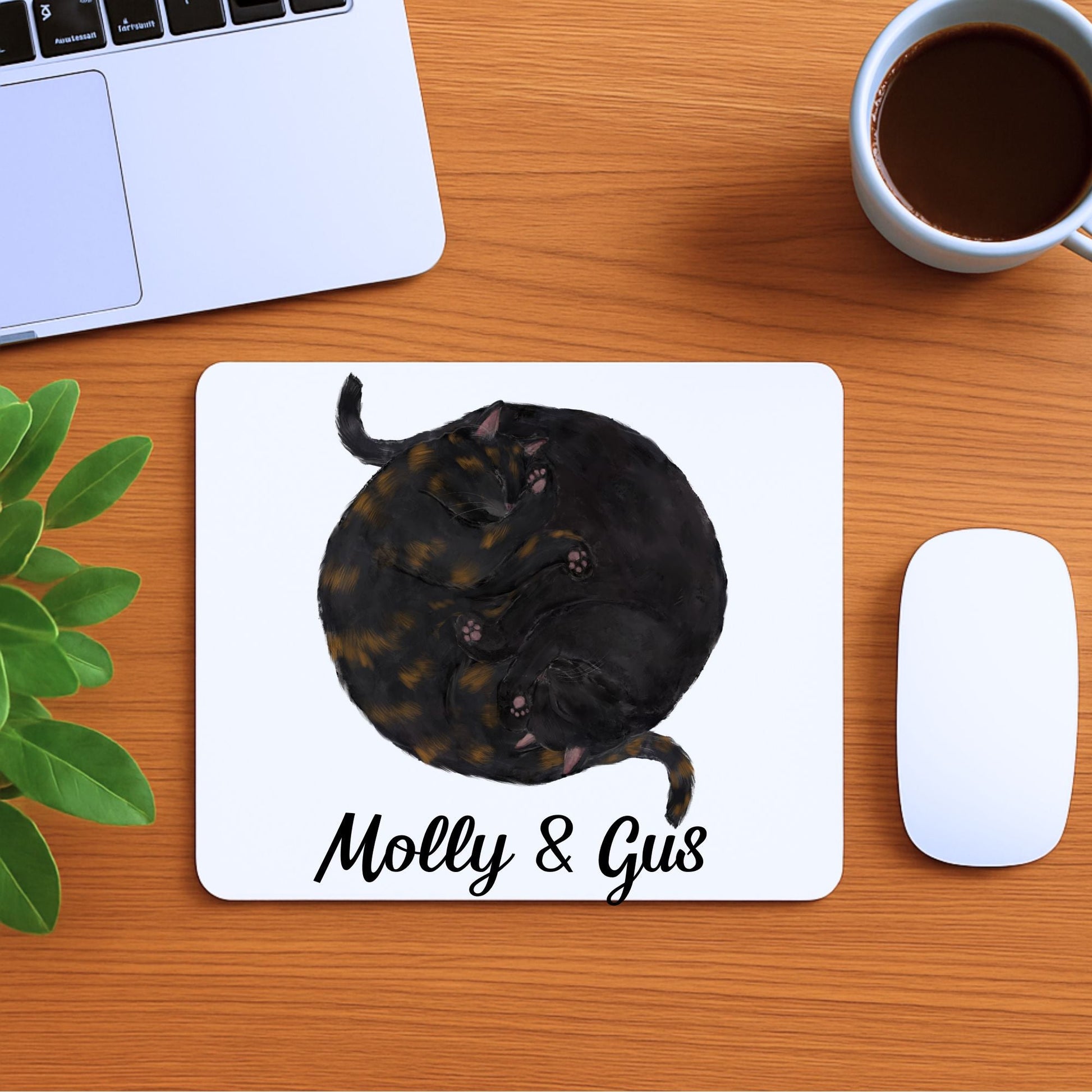 Sleeping Tortoiseshell and Black Cats Mousepad - MerikaArt