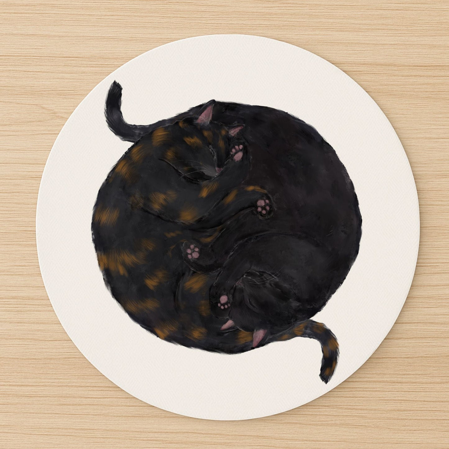 Sleeping Tortoiseshell and Black Cats Mousepad - MerikaArt