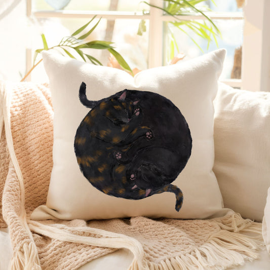 Sleeping Tortoiseshell and Black Cats Pillow - MerikaArt