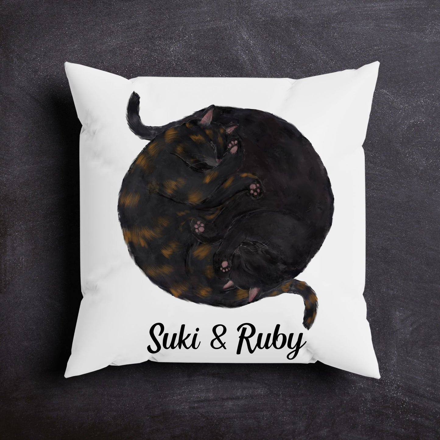 Sleeping Tortoiseshell and Black Cats Pillow - MerikaArt