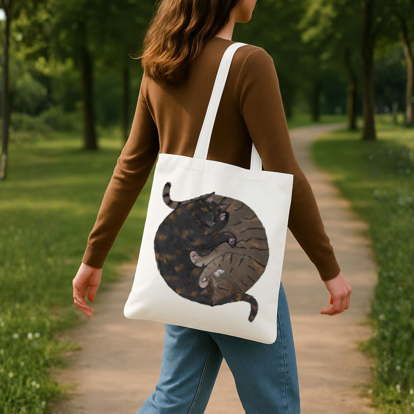 Sleeping Tortoiseshell and Brown Tabby Cats Canvas Tote Bag - MerikaArt