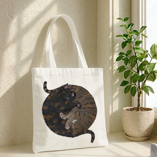 Sleeping Tortoiseshell and Brown Tabby Cats Canvas Tote Bag - MerikaArt