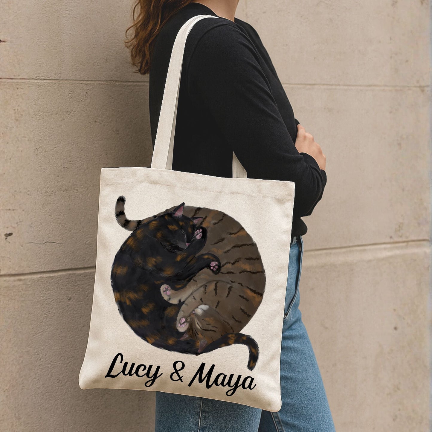Sleeping Tortoiseshell and Brown Tabby Cats Canvas Tote Bag - MerikaArt