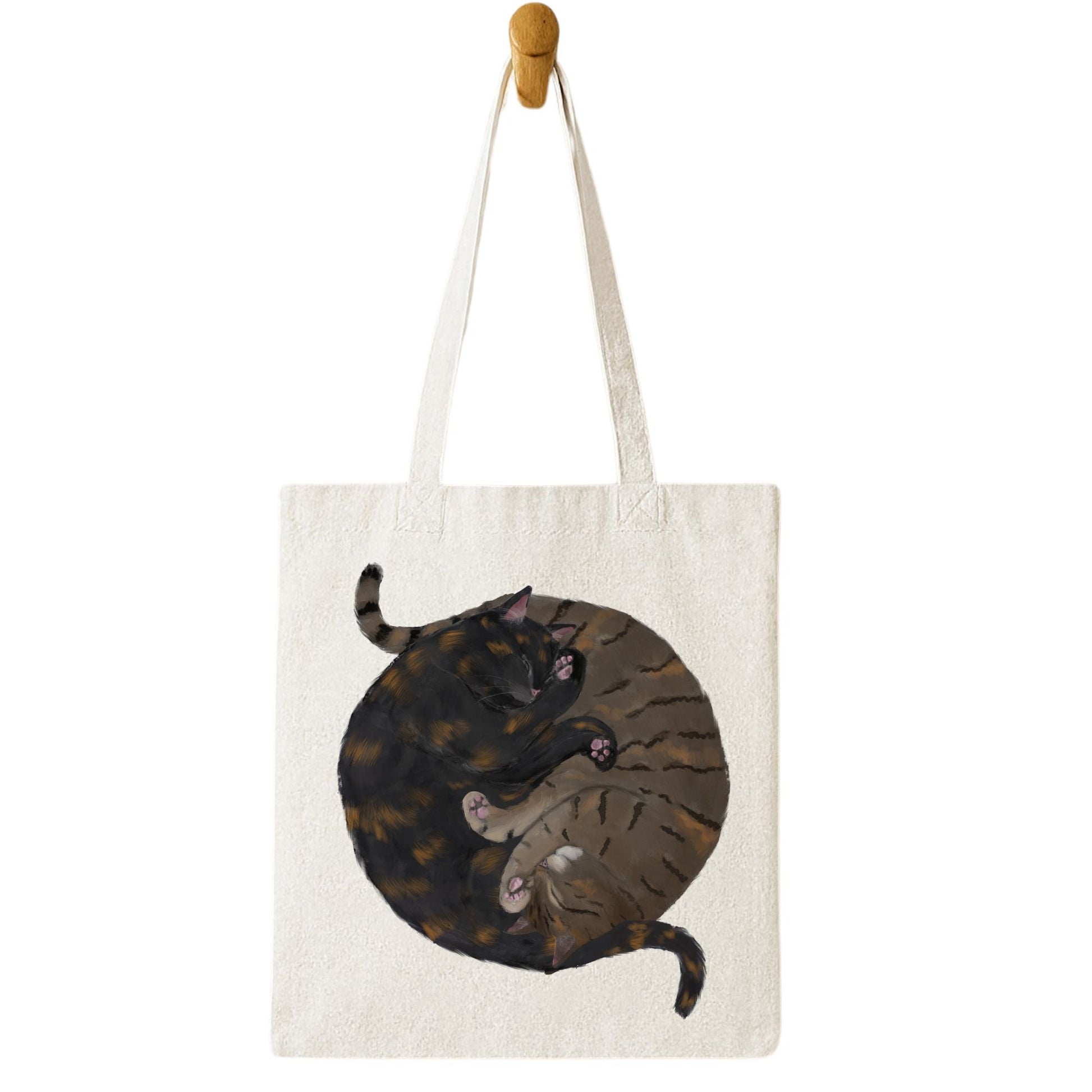 Sleeping Tortoiseshell and Brown Tabby Cats Canvas Tote Bag - MerikaArt