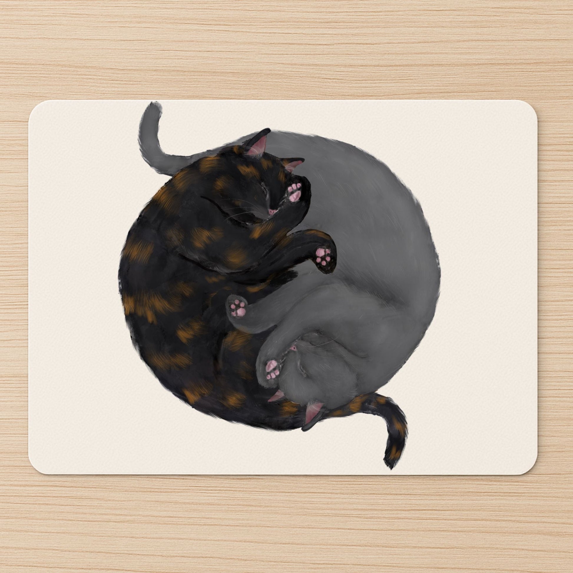 Sleeping Tortoiseshell and Gray Cats Mousepad - MerikaArt