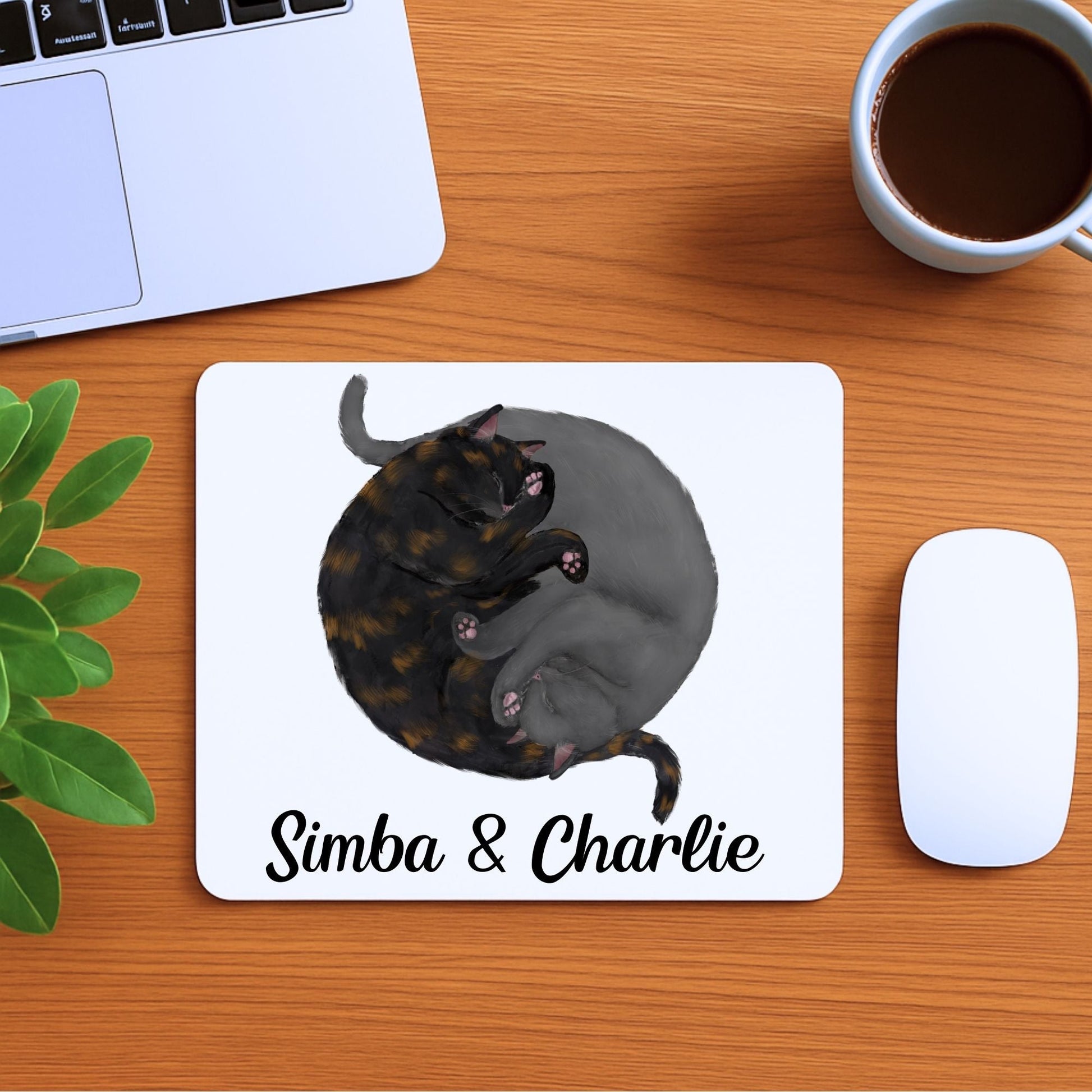 Sleeping Tortoiseshell and Gray Cats Mousepad - MerikaArt