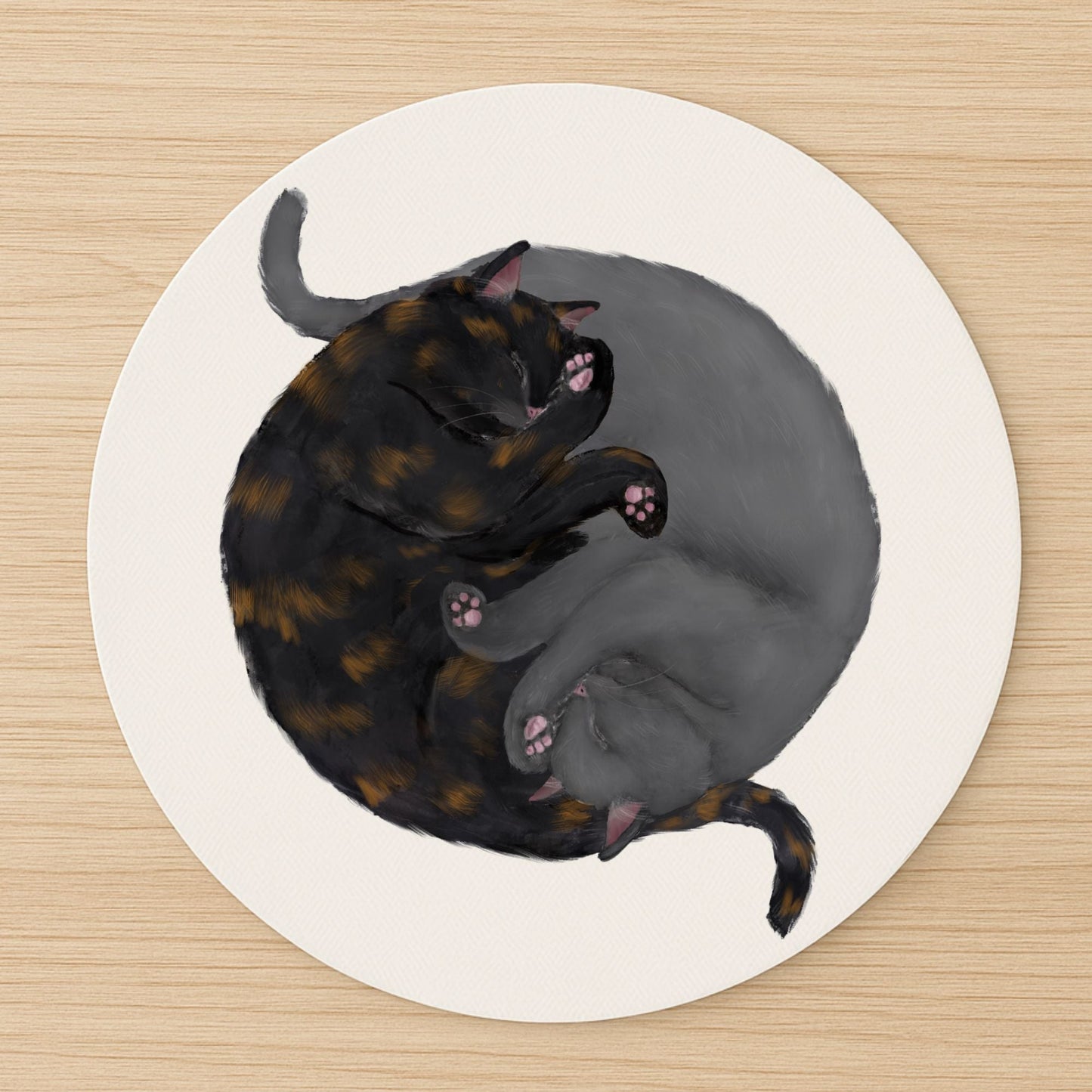 Sleeping Tortoiseshell and Gray Cats Mousepad - MerikaArt
