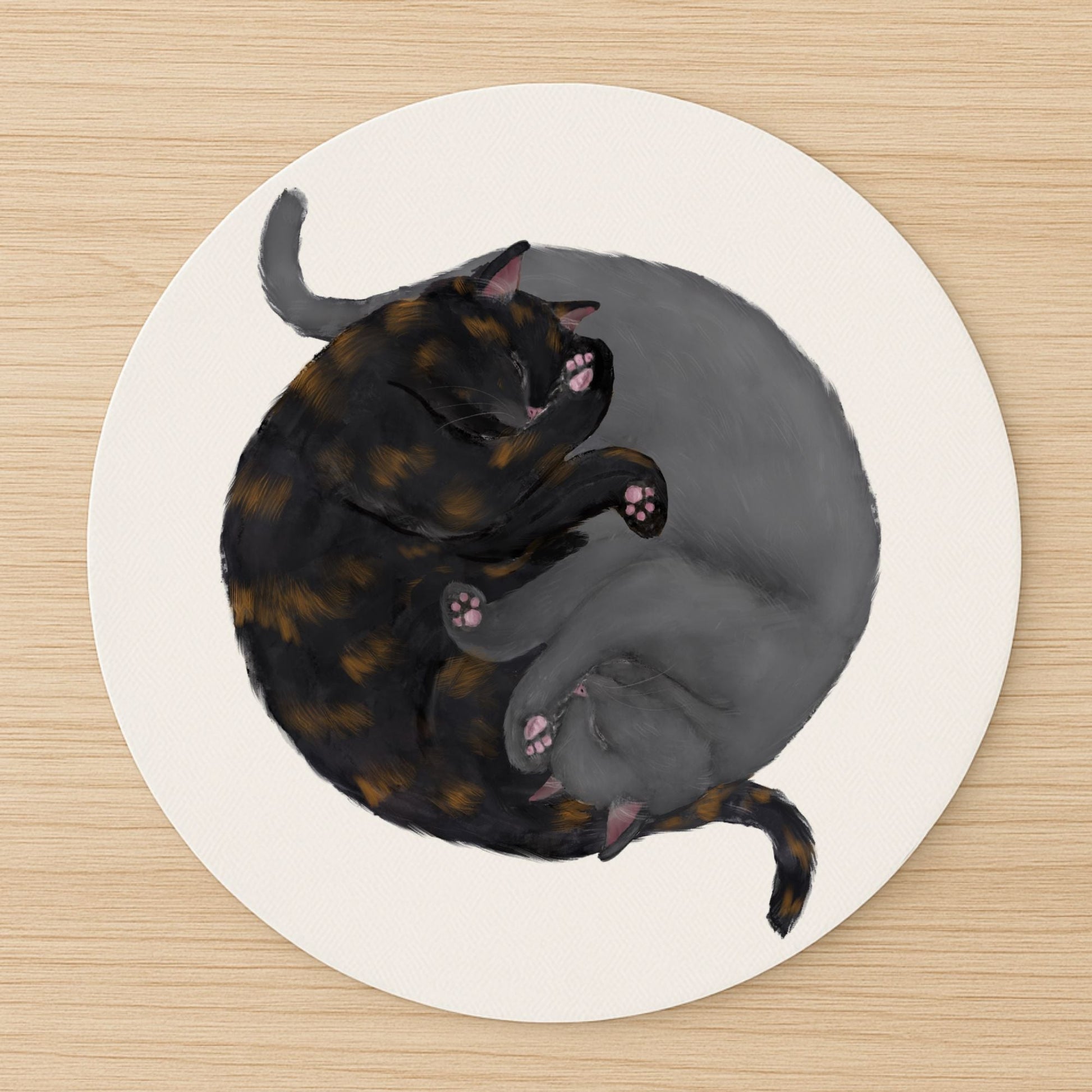 Sleeping Tortoiseshell and Gray Cats Mousepad - MerikaArt