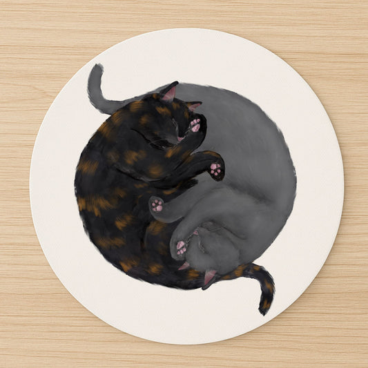 Sleeping Tortoiseshell and Gray Cats Mousepad - MerikaArt