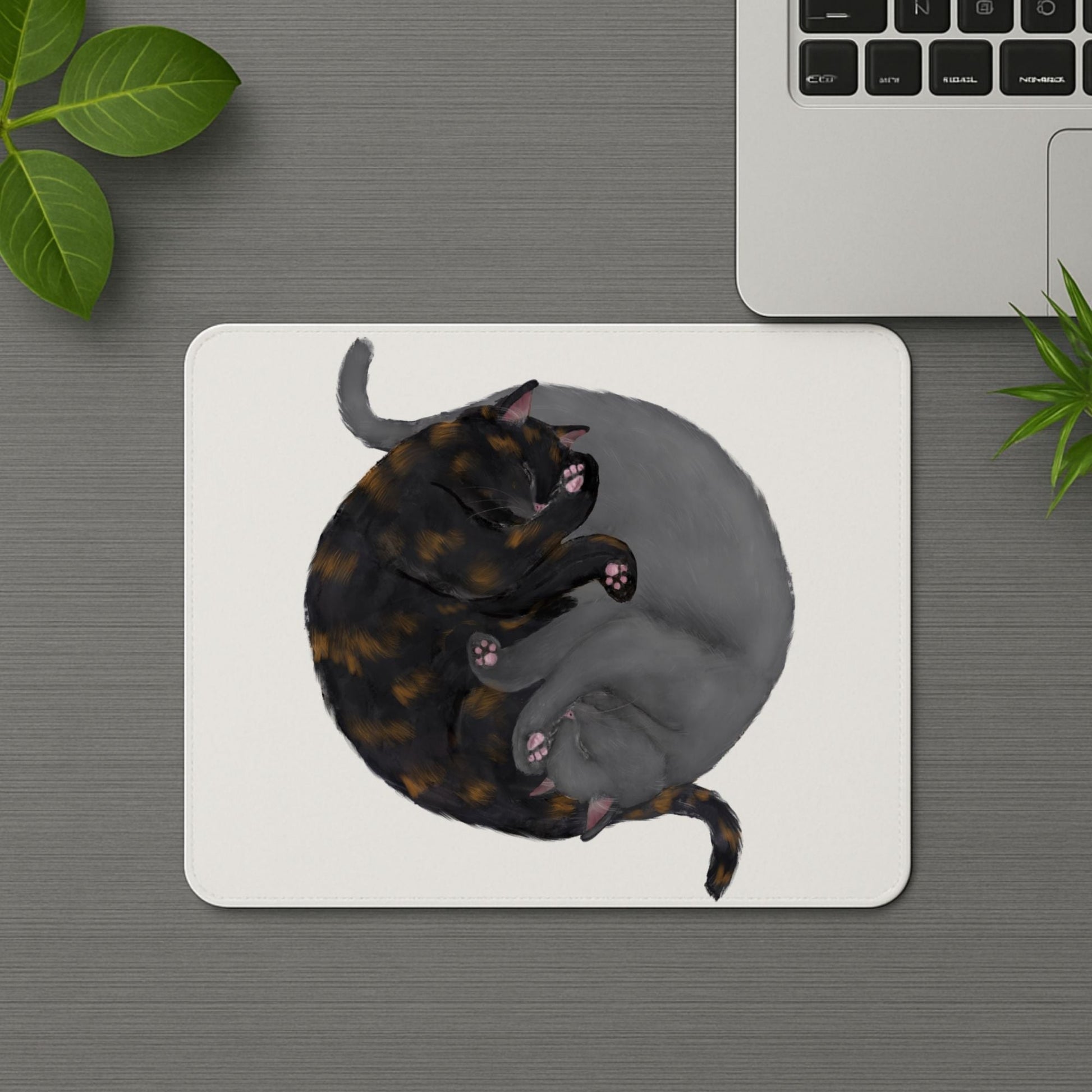 Sleeping Tortoiseshell and Gray Cats Mousepad - MerikaArt