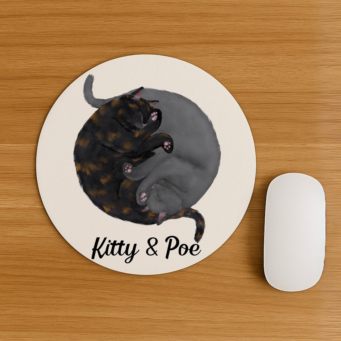 Sleeping Tortoiseshell and Gray Cats Mousepad - MerikaArt