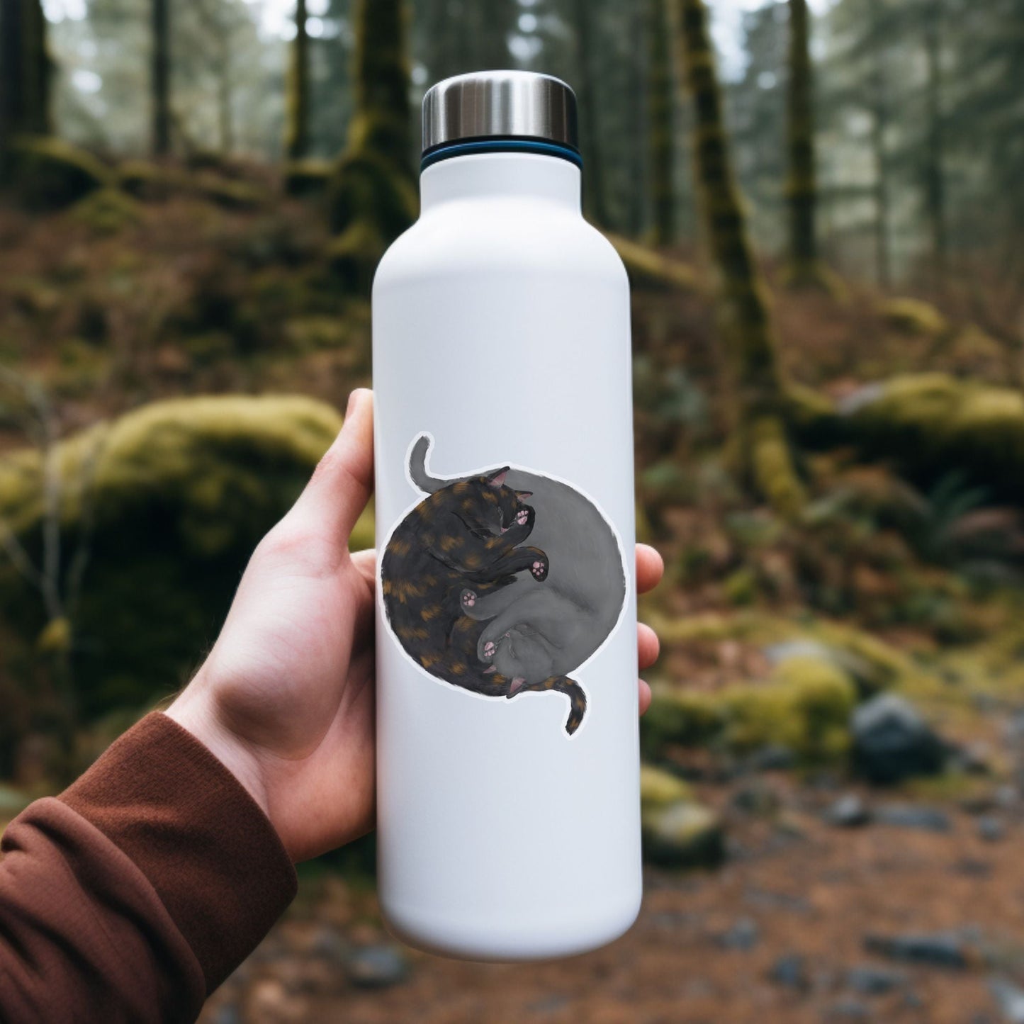 Sleeping Tortoiseshell And Gray Cats Vinyl Sticker - MerikaArt