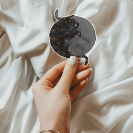 Sleeping Tortoiseshell And Gray Cats Vinyl Sticker - MerikaArt