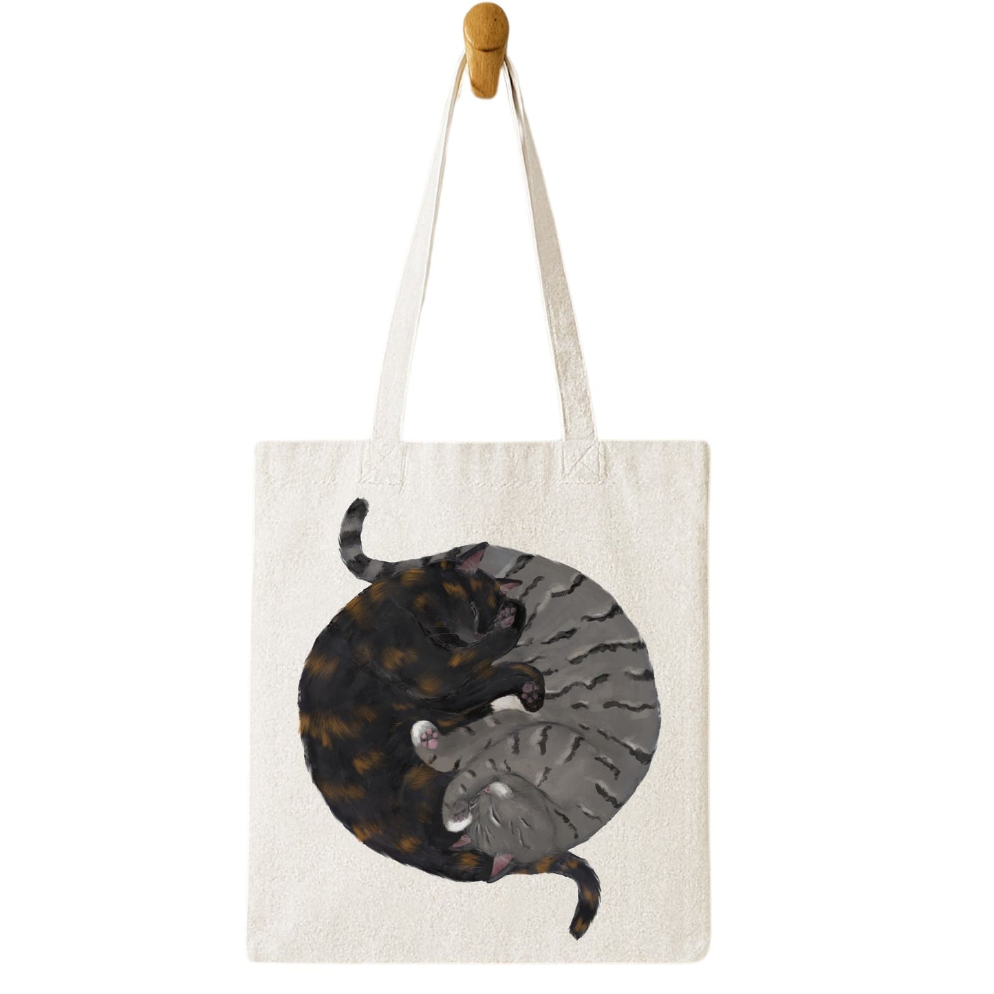 Sleeping Tortoiseshell and Gray Tabby Cats Canvas Tote Bag - MerikaArt