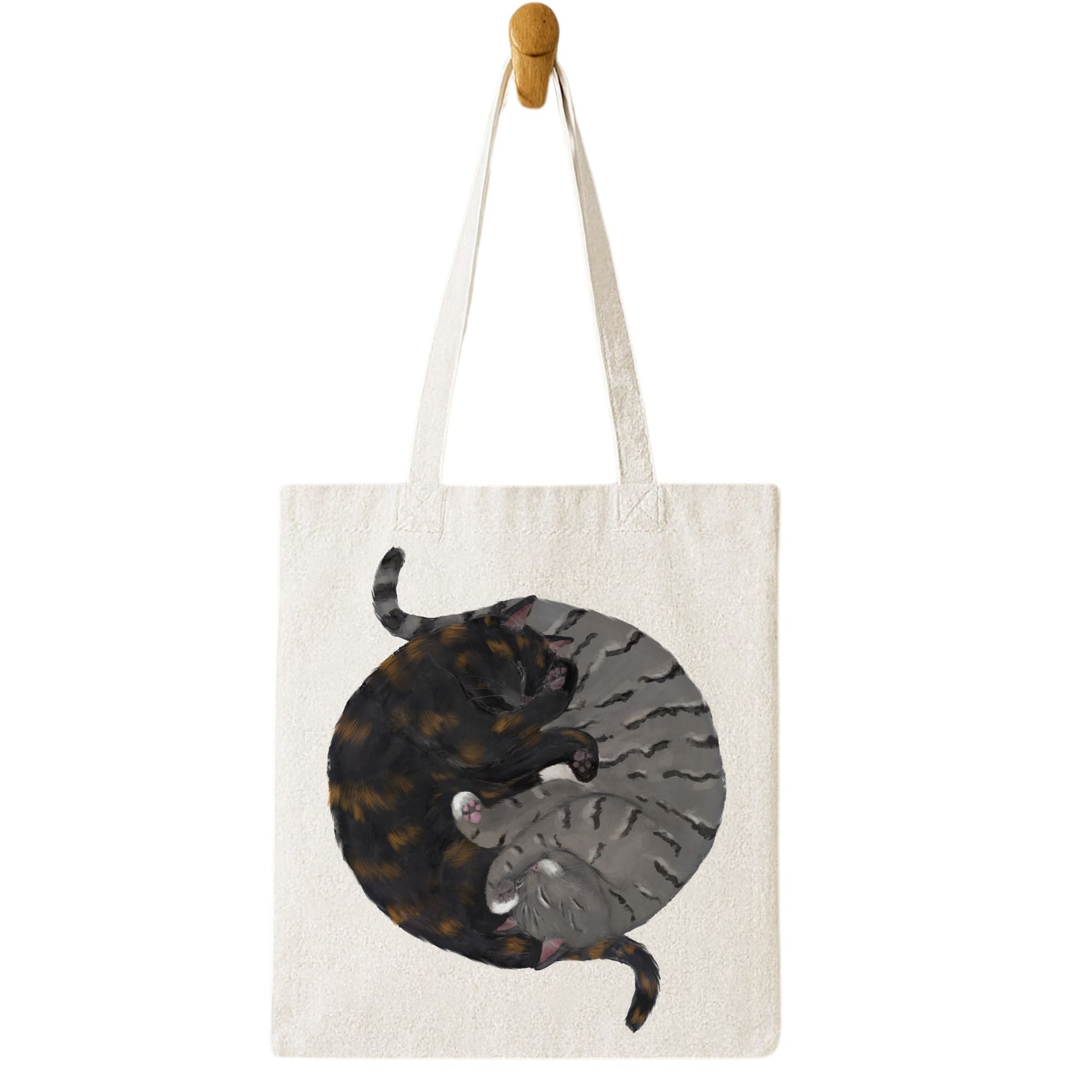 Sleeping Tortoiseshell and Gray Tabby Cats Canvas Tote Bag - MerikaArt