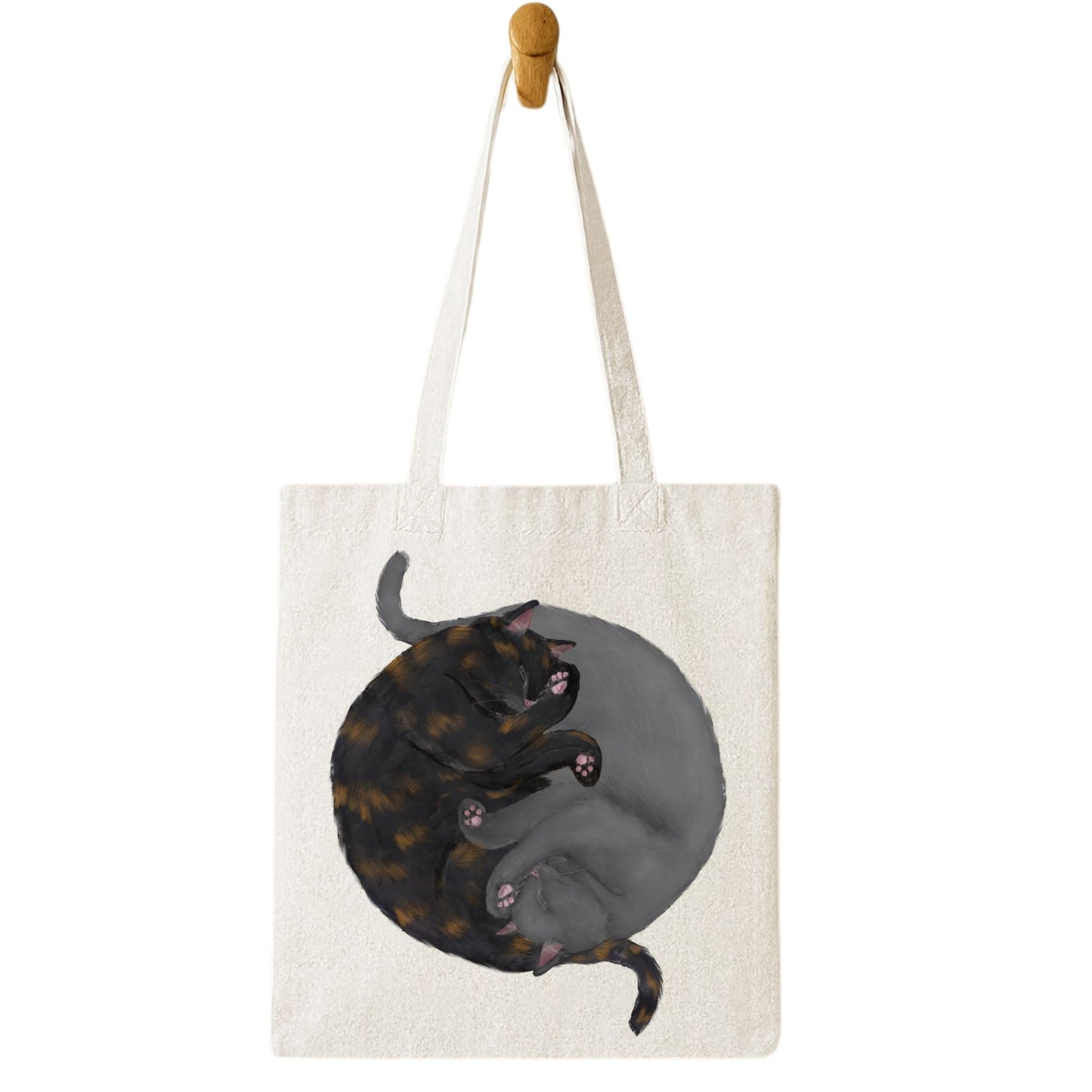 Sleeping Tortoiseshell and Grey Cats Canvas Tote Bag - MerikaArt