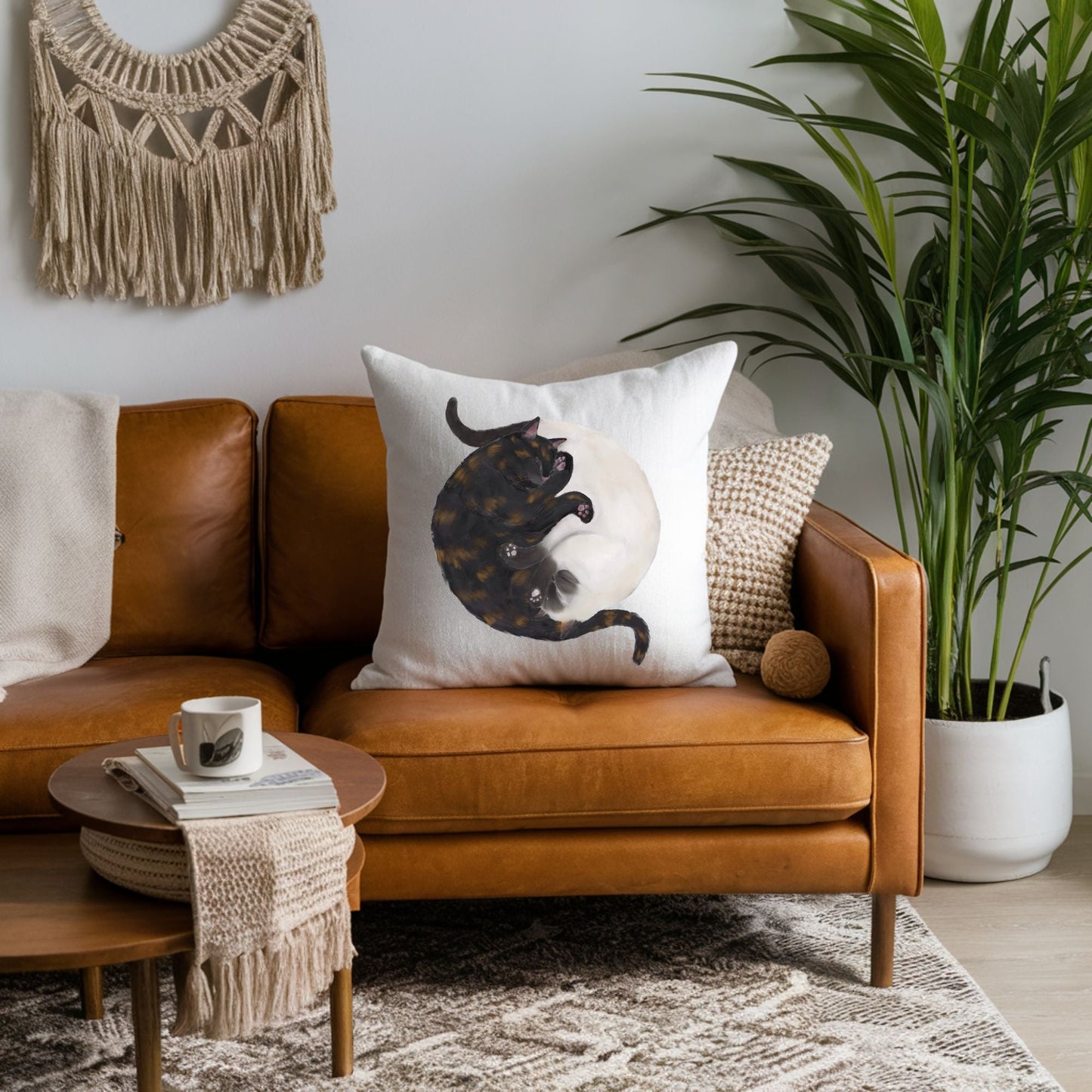 Sleeping Tortoiseshell and Siamese Cat Pillow - MerikaArt