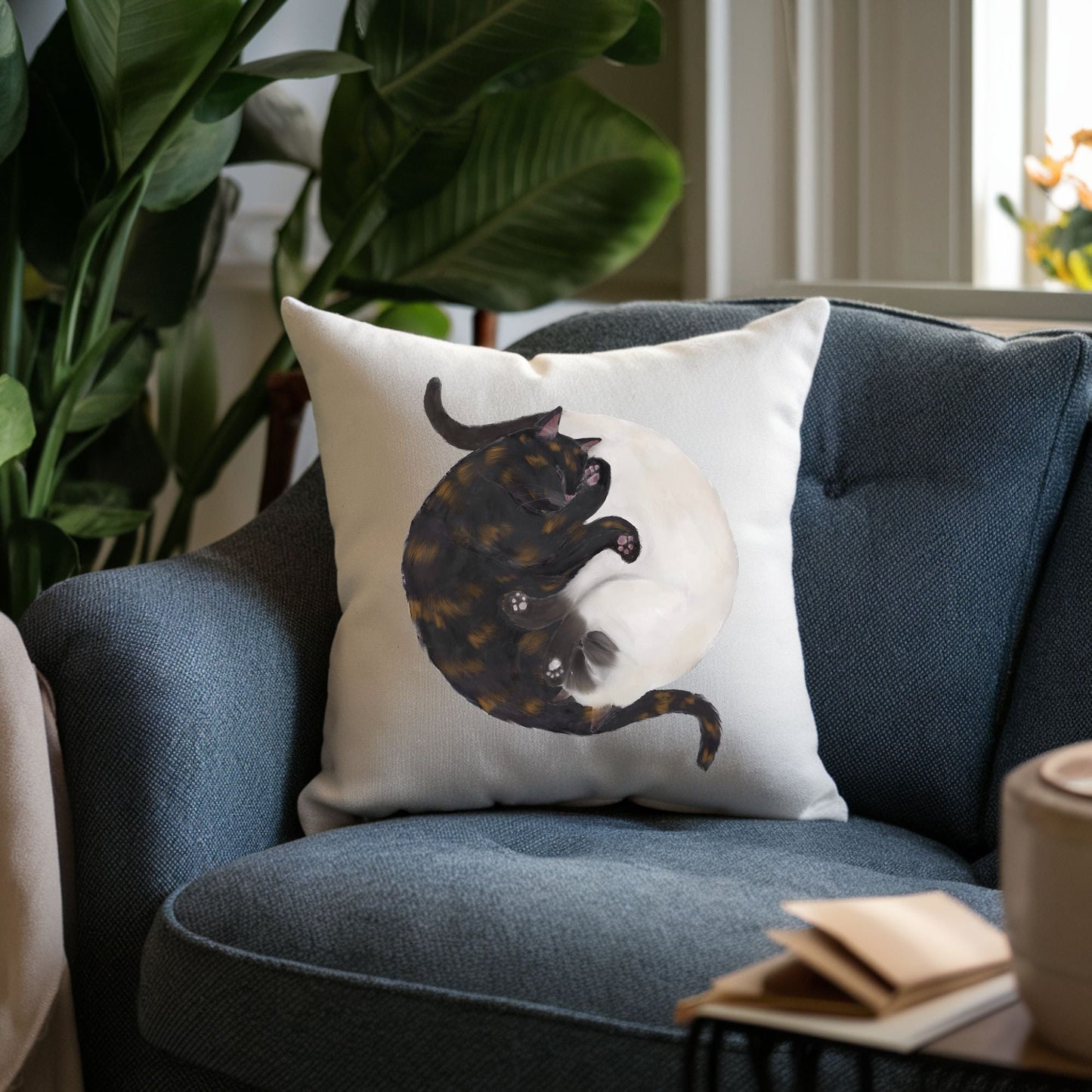 Sleeping Tortoiseshell and Siamese Cat Pillow - MerikaArt