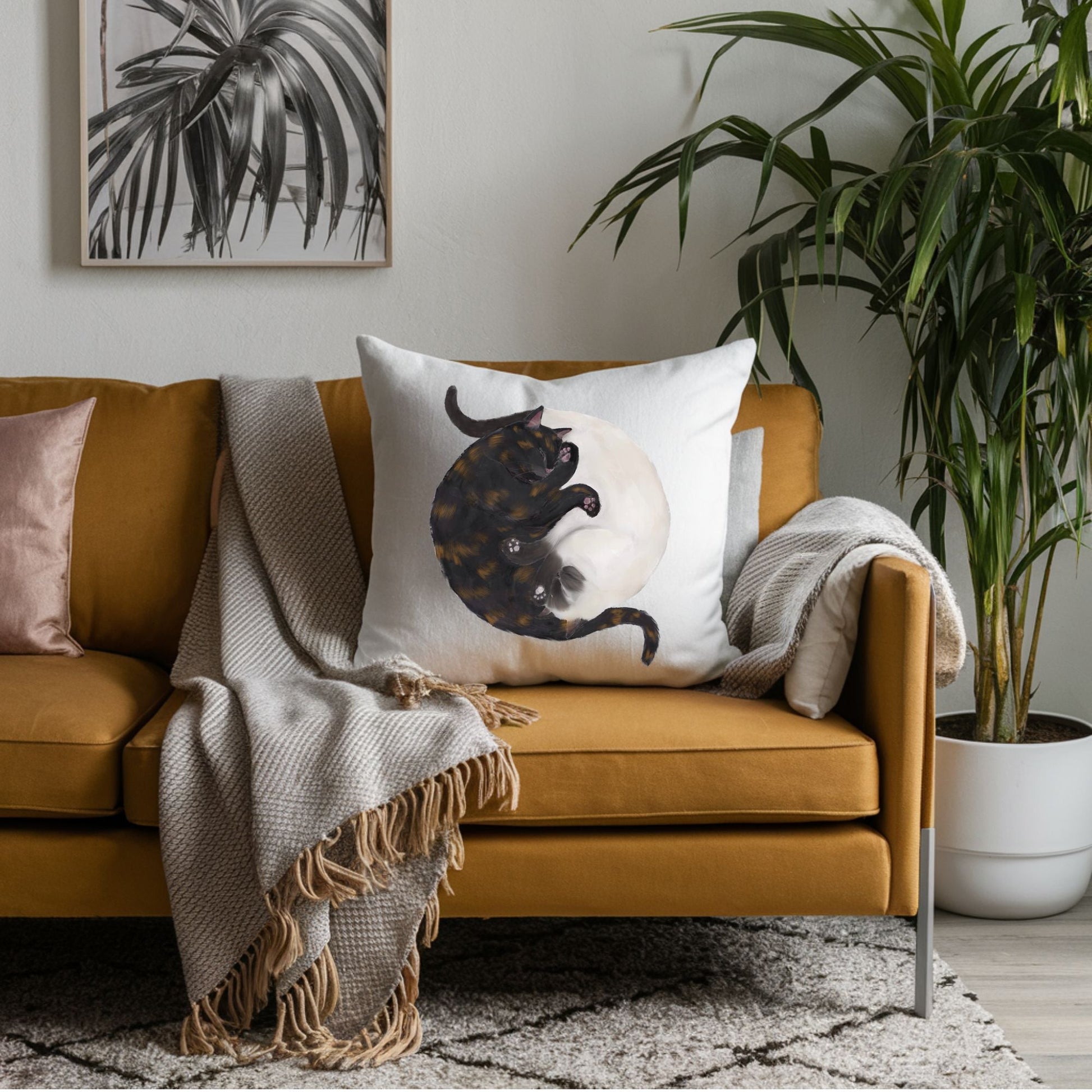 Sleeping Tortoiseshell and Siamese Cat Pillow - MerikaArt