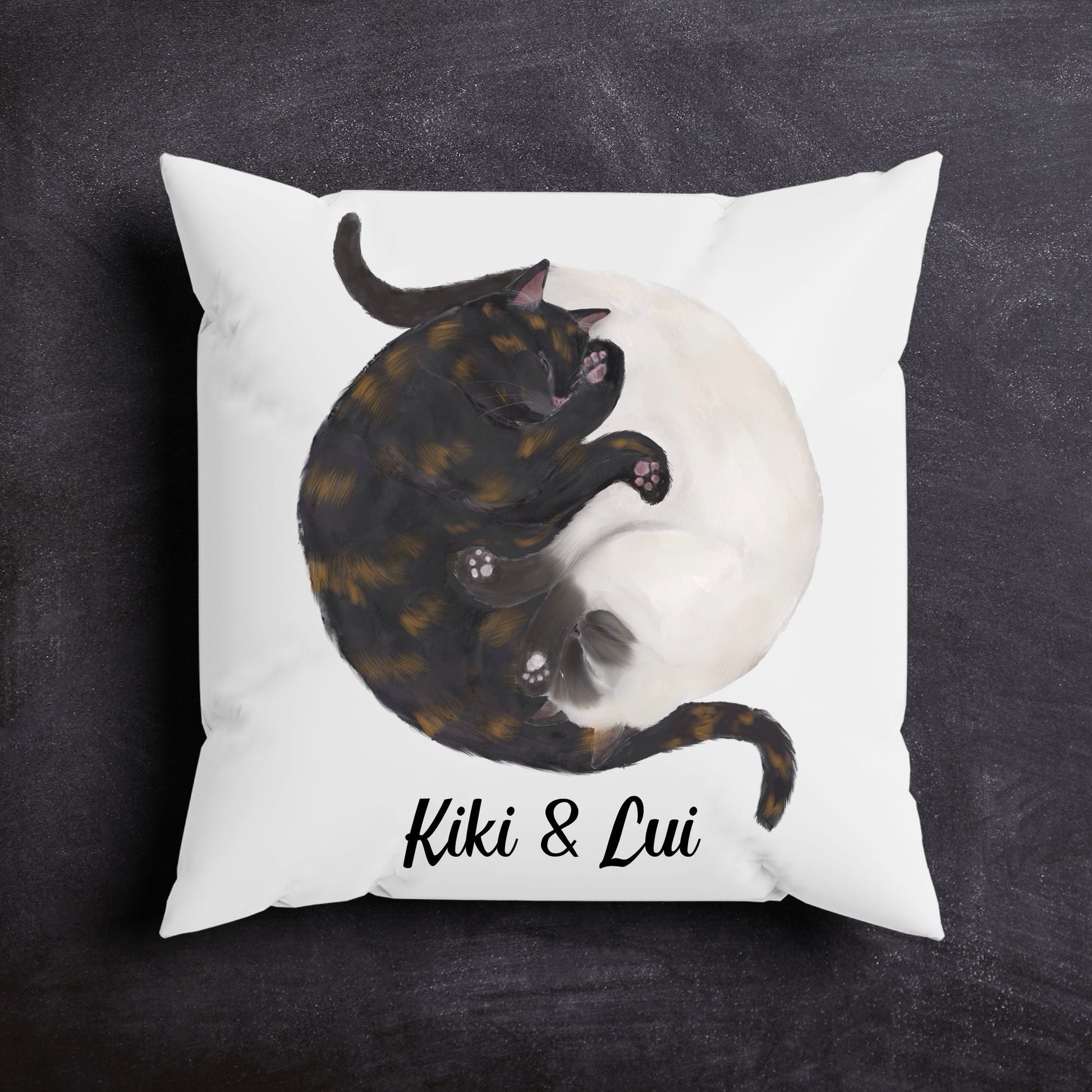 Sleeping Tortoiseshell and Siamese Cat Pillow - MerikaArt