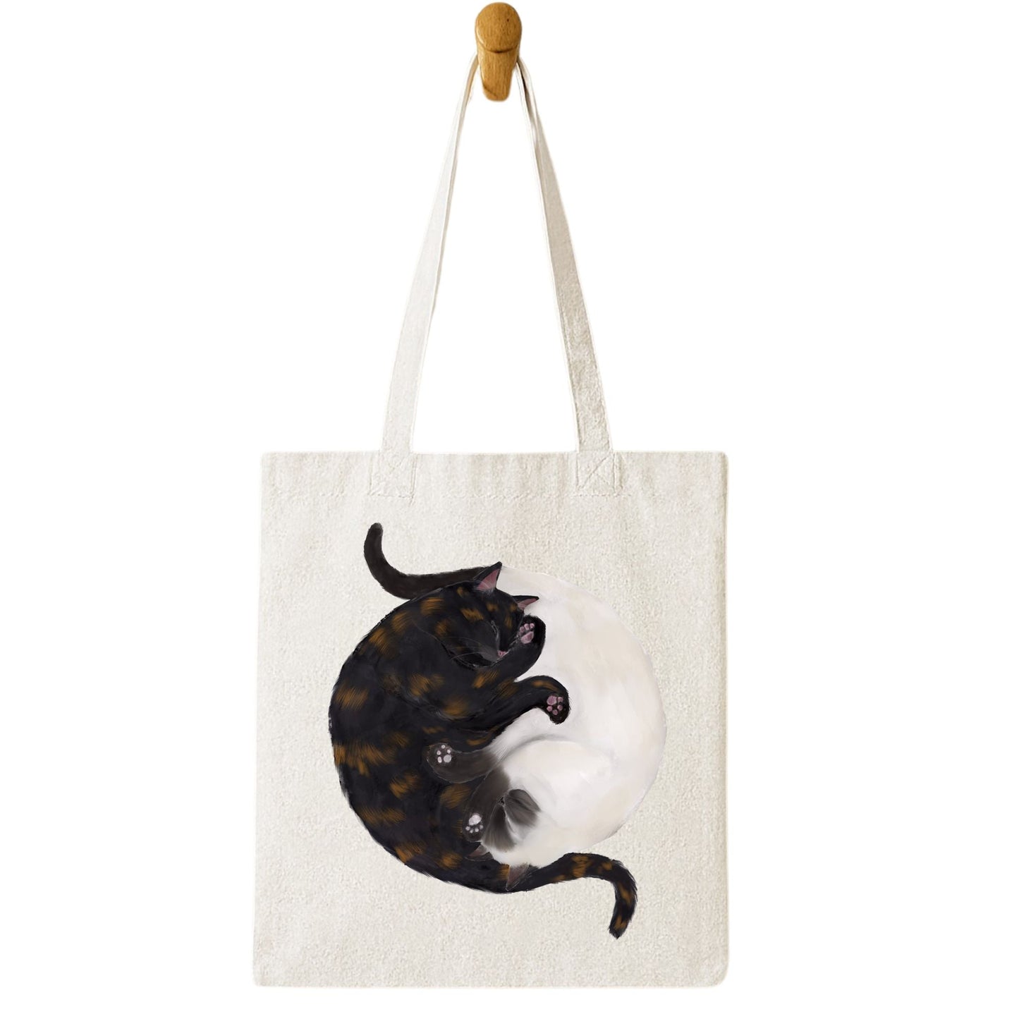 Sleeping Tortoiseshell and Siamese Cats Canvas Tote Bag - MerikaArt