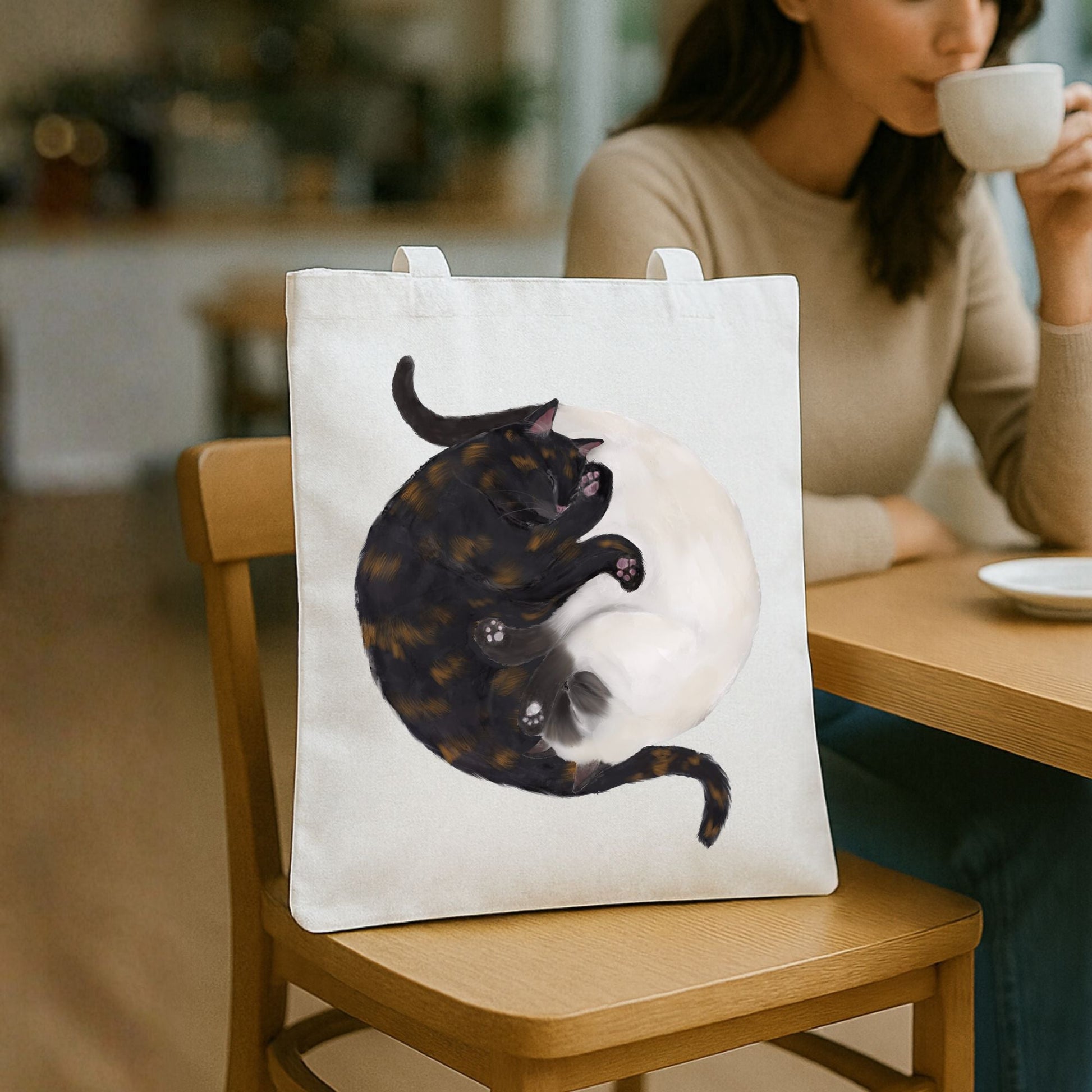 Sleeping Tortoiseshell and Siamese Cats Canvas Tote Bag - MerikaArt