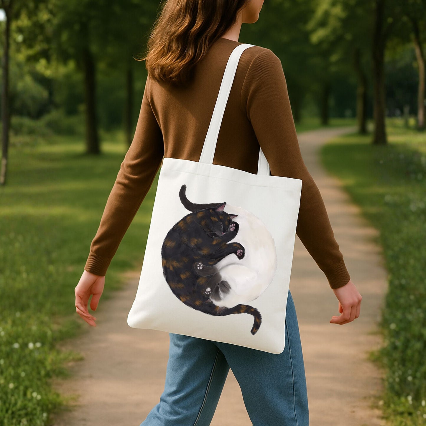 Sleeping Tortoiseshell and Siamese Cats Canvas Tote Bag - MerikaArt