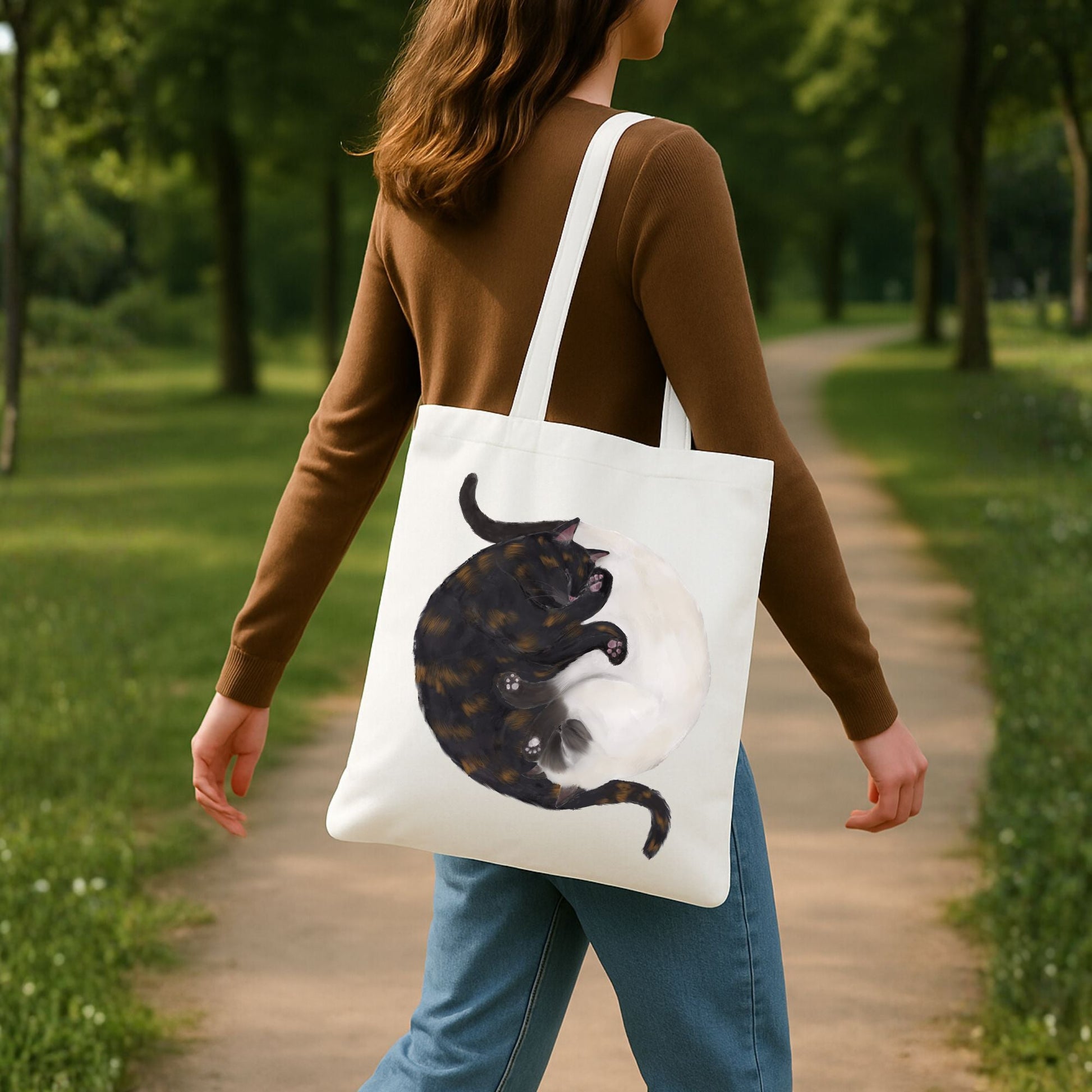 Sleeping Tortoiseshell and Siamese Cats Canvas Tote Bag - MerikaArt