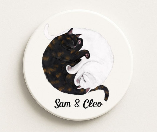 Sleeping Tortoiseshell and Siamese Cats Ceramic Coaster - MerikaArt